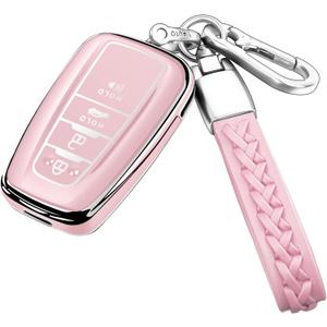 Autophone Compatible With Toyota Key Fob Cover with Keychain Soft TPU Key Shell Case,For 2019-2025 Rav4 2019-2024 Camry 4 Runner 2020-2022 Highlander Corolla Prius C-HR Avalon GT86Chalk Pink