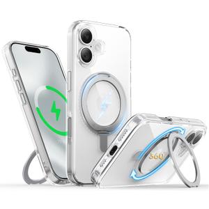 Niunisi for iPhone 17 Pro Max Case 6.9-Inch with Magnetic 360° Ring Stand Compatible with MagSafe Crystal Clear Shockproof Protective Phone Cover 6.9" 2025, Clear