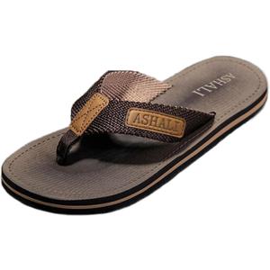 Men'S Summer Flip Flops, Non-Slip Clasp Sandals, High-End Breathable Slippers for Outdoor, All-Season, Casual & Vacation Wear, Solid Color & Striped Pattern, Round Toe, Lace Closure, Fabric Upper & Inner, EVA & Rubber Sole, No Insole (10.5, Brown)