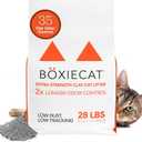 Boxie® Extra Strength 35 Day Odor Control Clumping Clay Cat & Kitty Litter 28lb, 99.9% Dust-Free, Probiotic Formula, Long-Lasting, Veterinarian Approved, Easy Scooping for Multi-Cat Homes