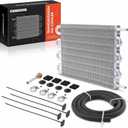 A-Premium Transmission Oil Cooler, Universal Aluminium 8 Pass Tube and Fin, Oil Cooler Kit with Hose Mounting Kit