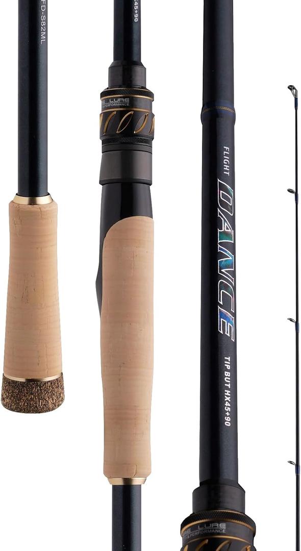 PURELURE Flight Dance Spinning Rod & Baitcaster Rod 7'4''-8'7'', TORAY 30T+40T Carbon Fiber Fishing Rods 2 Piece, Fuji Alconite/Fazlite Guides, Fuji Reel Seat, ML/M/MH/H Power, Shore Fishing for Bass,  Spin:【fd-s76mh】- Medium Heavy - Fast -2pcs