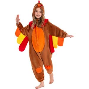 OLAOLA Kids Animal Onesie, Unisex Onesies, Plush Cosplay Pajamas for Girls Boys, One-Piece Sleepwear Halloween Costume (7-9 Years, Turkey)