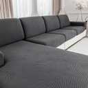 Couch Cushion Covers for Sectional and L Shaped Sofa, Stretch Soft Sofa Covers Washable Wear Resistant Slipcovers Furniture Protector Pet-Friendly (2 Seaters Covers+1 Chaise Cover, Dark Gray)