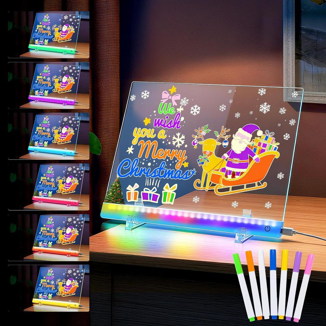 Cordless LED Note Board with 10 Colors, Built-in 1000mAh Rechargeable Battery Powered Led Drawing Board for Kids, Dry Erase Boards with 7 Markers for Gift (9.85" * 13.78" with USB Type C Cable)