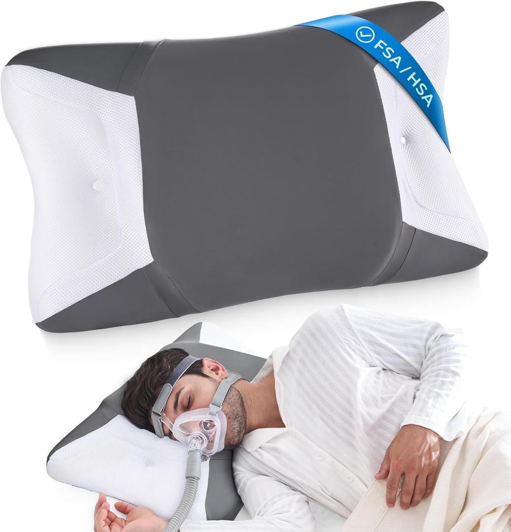 CPAP Pillow for Side Sleeping, HSA/FSA Sleep Apnea Pillow for All CPAP Masks Users to Reduce Air Leaks, Masks Pressure, Memory Foam with Cooling & Breathable Pillowcase for Side Back Sleeper (Dark Gray)