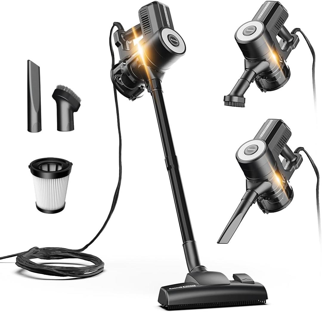 Roomie Tec Corded Stick Vacuum Cleaner - 450W, Lightweight 2-in-1 Handheld with Powerful Suction, Bagless HEPA Filter, Large Dust Capacity (Black)