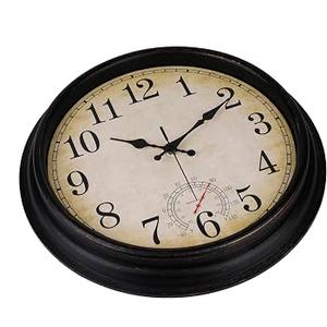 jomparis Wall Clock with Temperature Display, Outdoor Wall Clock, Large Garden Clock, Waterproof and Weatherproof for Garden and Patio, Pool (40 cm, Bronze)