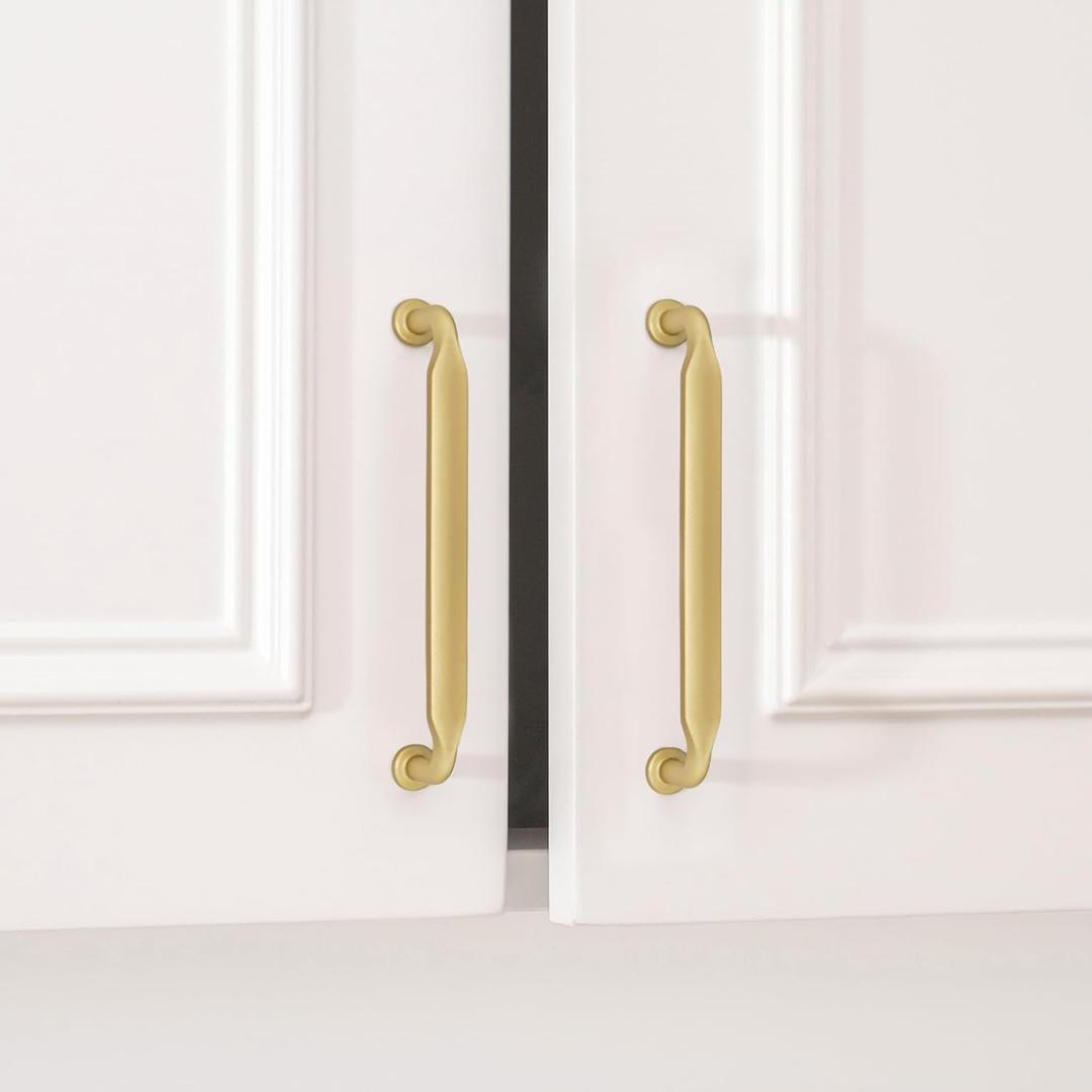 Goldenwarm 5 Pack 5 Inch Brushed Brass Cabinet Pulls Kitchen Cabinet Handles Gold Drawer Pulls Zinc Alloy Solid Hardware for Bathroom Cupboard Dresser