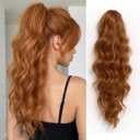 24 Inch Claw Clip Ponytail Extension for Women Long Wavy Synthetic Pony Tails Hair Extensions Drawstring Fake Hair Piece Natural Looking Fluffy Clip on Pony Tail Wig Ginger Copper