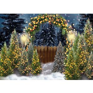 7X5FT Winter Green Christmas Tree Snow Backdrop Winter Bedroom Decoration Party Supplies Studio Vinyl Photography Background BY202