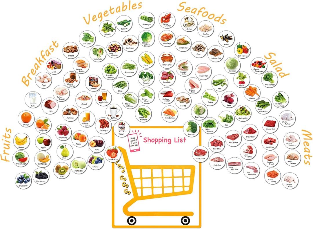 MORCART 96PCS Fridge Magnets Kitchen Food List Breakfast Vegetables Fruits Seafood Salad Meats Decorative Refrigerator Office Locker Cabinets Classroom Whiteboards Gifts for Cooking Lovers