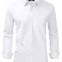 Luigrad Men's Dress Shirt Regular Fit Stretch Stain Shield Long Sleeve Solid Business Wedding Button Down Shirts (XL, White)