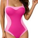 MANGOPOP Women One Piece Swimsuit Tummy Control Slimming Swim Suits Color Block Bathing Suit 2026 Beach Vacation Swimwear, L