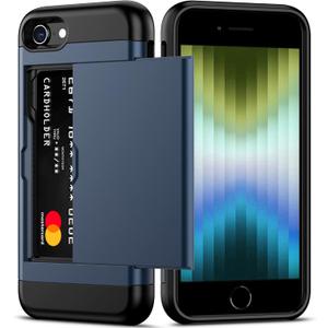 Nvollnoe for iPhone SE Case 2022/iPhone SE 2020/7/8 Case with Card Holder Heavy Duty Protective Dual Layer Shockproof Hidden Card Slot Slim Wallet Case for iPhone SE 3rd/2nd/7/8-4.7''(Blue)