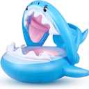 Baby Float Swimming Pool Toddler Floaties with Inflatable Canopy Shark Infant Pool Float for Kids Aged 36 Months (Blue)