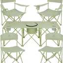 Camping Chair Set of 5, 4 Outdoor Folding Camping Chairs for Heavy People with Cup Holder & Carry Bag,Collapsible Chair Include One Sofa Chair and Two Single Chair,Support up to 500lbs  Light Green-5pcs