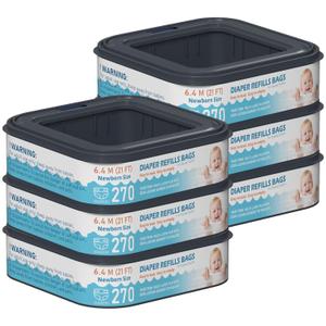 Standard Square Refills Disposal Bags Refill Compatible with Diaper Genie Classic, Compact and Select Pails, Hold Up to 270 Newborn-Sized Diapers Per Refill, Pack of 6