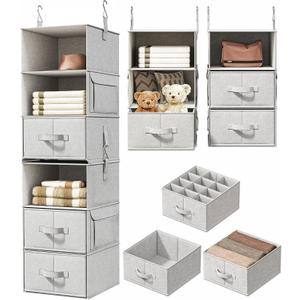 Vailando 6-Shelf Hanging Closet Organizer with 3 Drawers, 2 Separable 3-Shelf Closet Organizers and Storage for Wardrobe Organization, Hanging Dresser for Nursury & Dorm Clothes Organizer