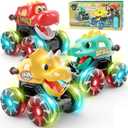 Intoypad 3 Pack Dinosaur Car Toys for Kids Toddlers, Light up Wheels Monster Truck Toys for Boys 2 3 4 5 6 7 8 Years Old Christmas Birthady Gifts Press & Go Dino Trucks Toy for Toddler Boy Baby, 4.7 x 9.8 x 4.7 inches