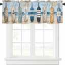 Blue Coastal Curtain Valances for Windows, Nautical Anchor Kitchen Valance Window Treatment, Ocean Wood Barn Beach Light Filtering Block Curtains for Bathroom/Bedroom/Living Room 54'' x 18'' (Blue Brown Cream)