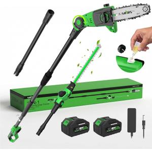 SOYUS 2-in-1 Pole Saw 8-Inch Cordless and 18-Inch Pole Hedge Trimmer, Pole Saw for Tree Trimming with 2x 3.0Ah Battery & Charger, 15-Foot Max Reach Pole Chainsaw with Multi-Angle, Auto Oiling
