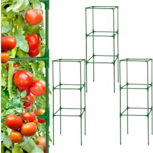 Square Sturdy Tomato Cage for Garden - 3 Pack 45" Adjustable Easy to Assemble Tomato Plant Support Poles, Heavy Duty Metal Plant Tower Stakes Cucumber Trellis for Climbing Vegetable Flowers Fruits