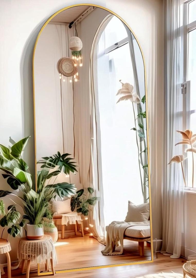 Floor Mirror, Full Length Mirror with Stand, Arched Wall Mirror, 26"x68" Mirror Full Length, Gold Floor Mirror Freestanding, Wall Mounted Mirror for Bedroom Living Room, Gold (68"L x 26"W)