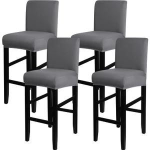 SearchI Bar Stool Covers Set of 4, Stretch Washable Barstool Seat Covers, Counter Height Chair Covers for Kitchen Dining Room Cafe (Pure Grey)