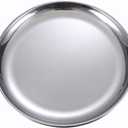 Steel Plates 2 Set 8 Inch Metal Round Dinner Plate Dishes for Serving/Snack/Camping, Dishwasher Safe Metal Dinner Plate