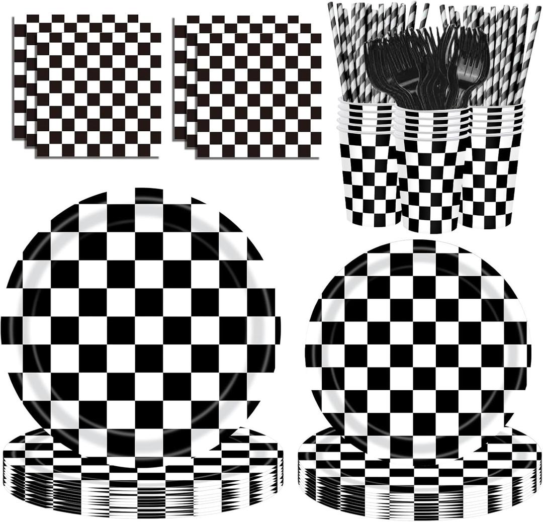 300pcs Gingham Paper Plates and Napkins Gingham Checkered Bachelorette Party Supplies Glamping Birthday Tableware Set Summer Plaid Camping Themed Party Favors Baby Bridal Shower