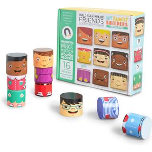 16-Piece Multiracial Magnetic Friends Play Set Wooden Diversity Building Blocks for Kids Multi-Cultural Dolls for Creative Play & SEL Development Ages 1+