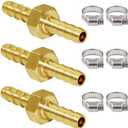 Joywayus 1/4" ID Hose Barb Hex Union Fitting Intersection/Split Brass Water/Fuel/Air with 6 Stainless Steel Clamps (Pack of 3)