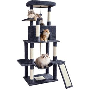 Cat Craft Cat Tree 63 Inch Cat Tower for Indoor Cats, Multi-Level Cat Tree for Large Cats 20 lbs+ Heavy Duty Cat Tower with Sisal Scratching Posts, Hammock, Condo and Extended Platform, Dark Grey