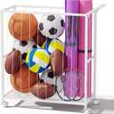 Ball Storage Bin Rolling Sports Ball Cart, Metal Garage Organizer Sport Rack, Ball Basket Storage, Ball Cage for Garage or Gym, Indoor & Outdoor Sports Equipment Organizer white