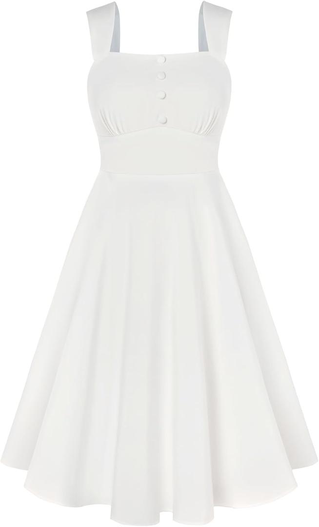 Belle Poque Square Neck Sundress for Women A Line Midi Dress Summer Cocktail Tea Party Dress with Pockets