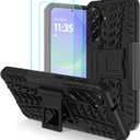 Samsung Galaxy A36 5G Case with 2 Pack Screen Protector, Military Grade Shockproof, Heavy Duty Robust Bumper Cover with Kickstand for Galaxy A36 5G Phone Case, Black