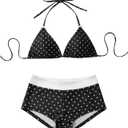SHENHE Women's Polka Dots Bikini Set Halter Triangle High Waisted Swimsuits 2 Piece Bathing Suit (Black, L)