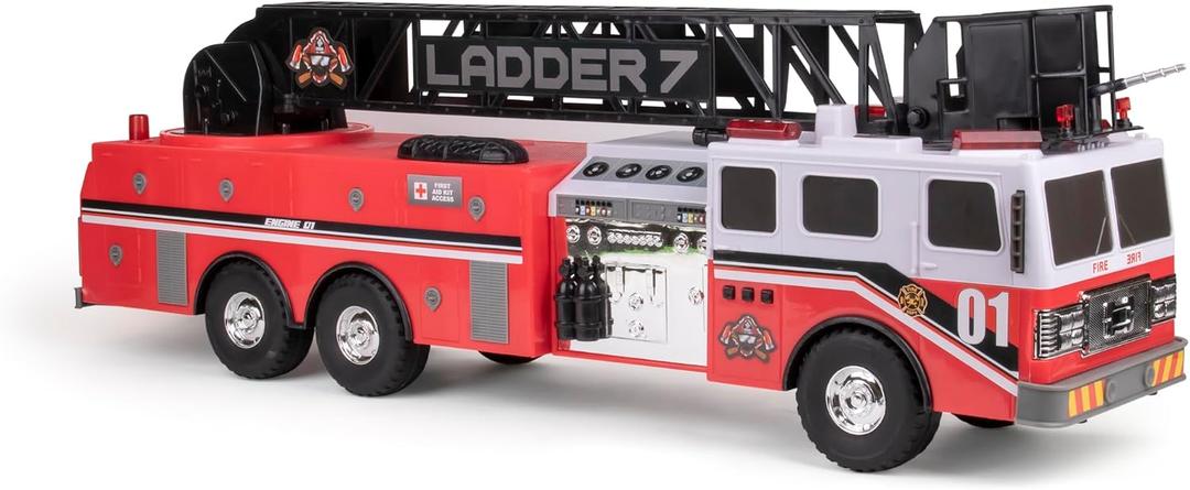 Mighty Fleet Titans 29" Jumbo Toy Fire Truck Realistic Flashing Lights, Siren Sounds & Extendable Rotating Ladder Durable, Interactive Vehicle Toy for Kids Ages 3+, Large