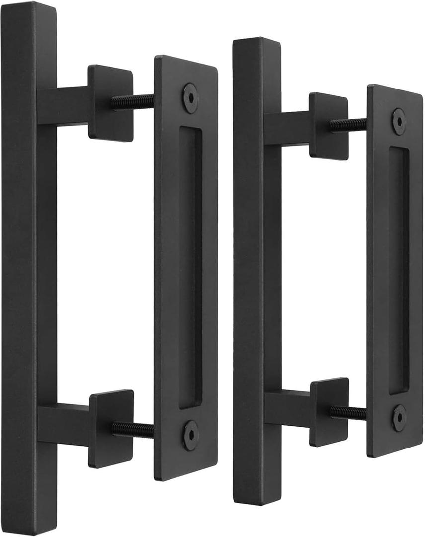 EaseLife 2 Pack 12" Sliding Barn Door Handles and Pulls Hardware,Rustic Double Sided,Heavy Duty (Black)
