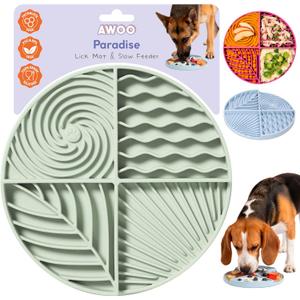 Awoo Paradise Silicone Dog & Cat Lick Mat & Slow Feeder with Suction Cups, Non-Slip, Dishwasher Safe, Extend Mealtime, Reduce Anxiety (Sage)