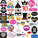 10th Birthday Photo Booth Props - 40 Pieces - Funny Birthday Party Supplies for Him or Her - Photo Booth Decorations, Favors and Gifts