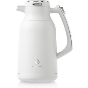 IDEUS Thermal Coffee Carafe 68oz (2,000ml), Stainless Steel Double Wall Insulated Vacuum Flask, Water Jug Coffee Server and Beverage Dispenser, Heat and Cold Retention (White-Silver, 68oz (2,000ml))