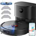 Robot Vacuum and Mop, Self-Emptying Robot Vacuum Cleaner with 5000Pa Suction, Laser Navigator with Smart Mapping Robotic Vacuums, 150Mins Runtime,Schedule,App Alexa Control for Carpet/Pet Hair,Q10 pro (Medium, Black)