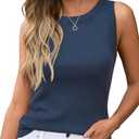 Arach&Cloz 2026 Womens Cashmere Tank Tops Summer Fall Sleeveless Vest Crew Neck Soft Sweater Cute Fashion Dressy Business Casual Outfits Knit Trendy Work Teacher Clothes Dark Blue XS
