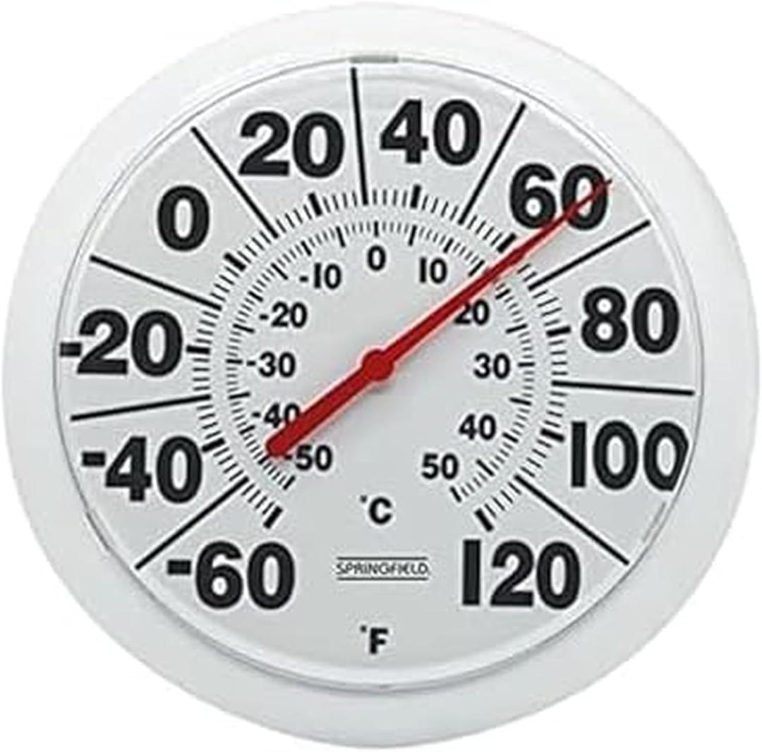 Springfield Indoor Outdoor Big and Bold Dial Thermometer, Wireless Thermometer with Easy to Read Large Numbers for Patio, Pool, and Indoor Areas, 8-Inch, White