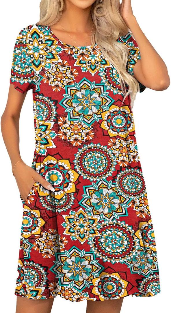 levaca Women's Short Sleeve Loose Summer Beach Casual Dress (XL)