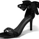 Coutgo Womens High Heels Sandals Lace Bow Tie Back Open Toe Ankle Strap Sexy Stiletto Wedding Party Dress Shoes 10