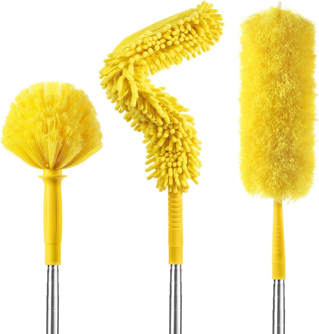 17FT Extendable Duster with 2-9 ft Extension Pole for High Ceilings, Newliton Cobweb Duster for Ceiling Fans Hard-to-Reach Areas, Long Handle Microfiber Dusting Tool for Home Cleaning, 105"