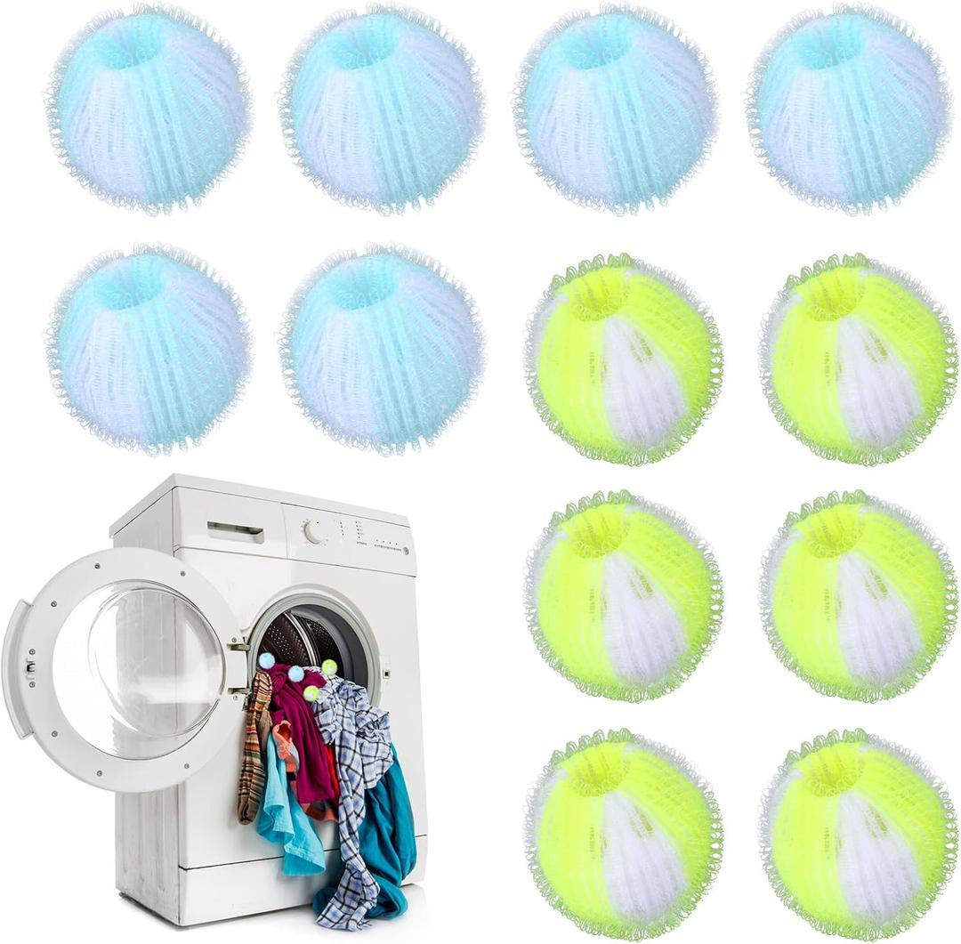 12 pcs Pet Hair Remover for Laundry, Reusable Lint Remover Balls Practical Washing Machine Cat Dog Hair Cleaner for Cleaning Clothes, Bedding (Yellow, Blue)